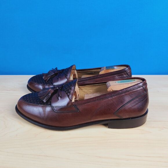 Johnston‎ Murphy Cellini Mens Size 9.5 W Loafers Woven Leather Tassel Apron Toe main image 4
